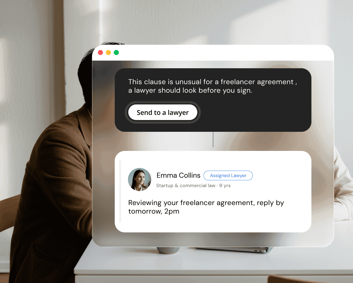 Hand off a legal question to a real lawyer in one click