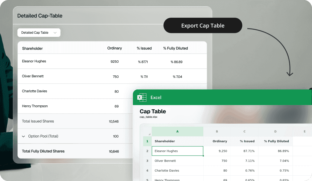 Post Round Detailed Cap-Table UI mockup
